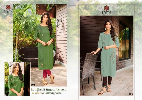 Baanvi Sara 1 Rayon Embroidery Kurti With Bottom Set 